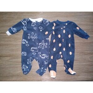 Lot of 2 Boy's Newborn Carter's Long Sleeve Footie One-piece Pajamas Fleece